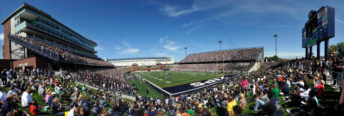 Fans pack InfoCision Stadium-Summa Field at The University of Akron for the first football game held on campus in decades