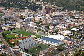 Aerial view of the University of Akron campus